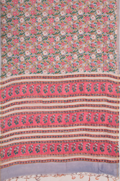 Chanderi Cotton Floral Printed Pastel Blue Saree