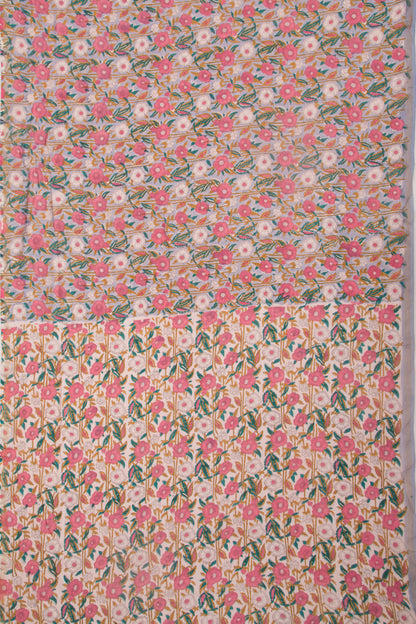 Chanderi Cotton Floral Printed Pastel Blue Saree