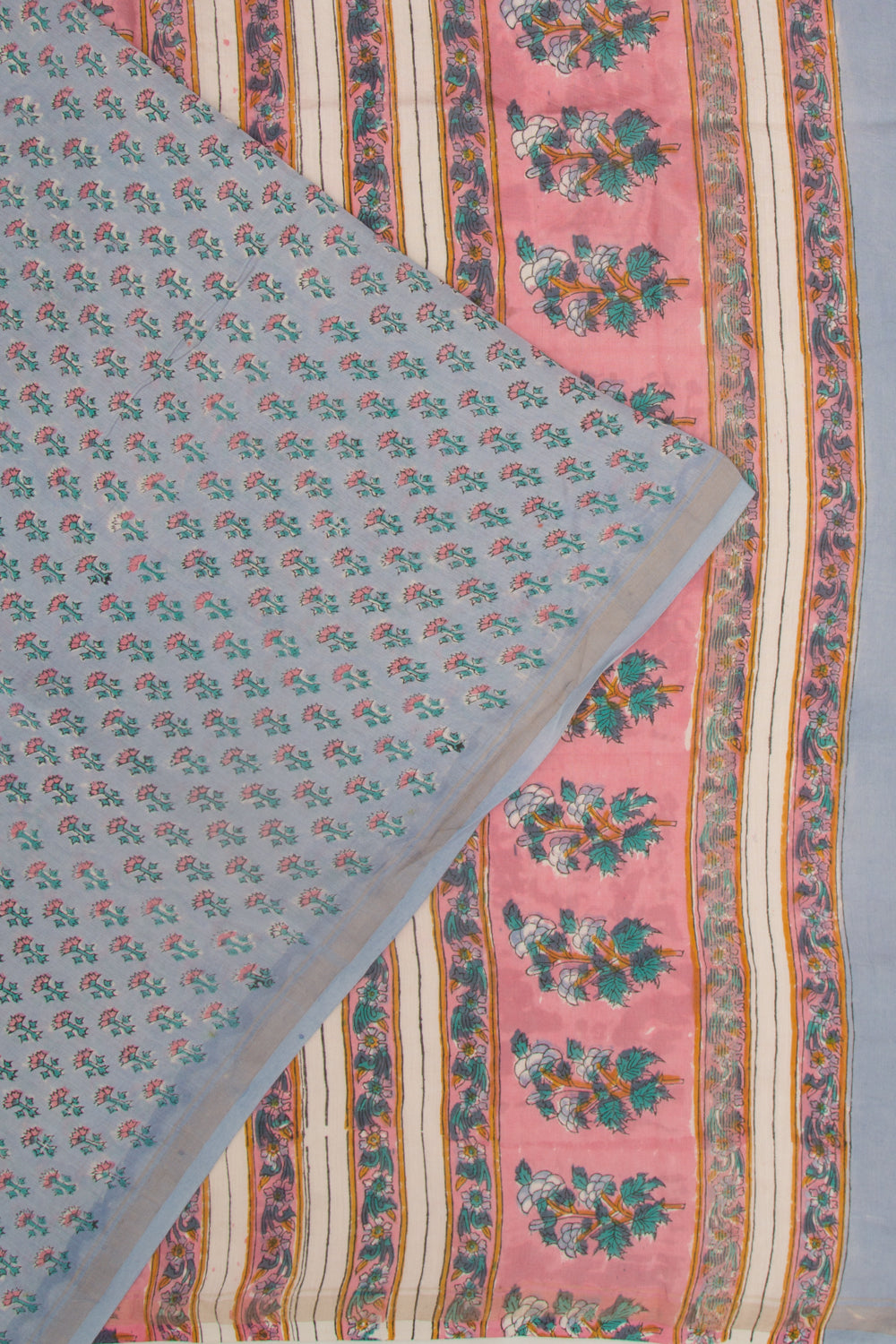Chanderi Cotton Floral Printed Pastel Blue Saree