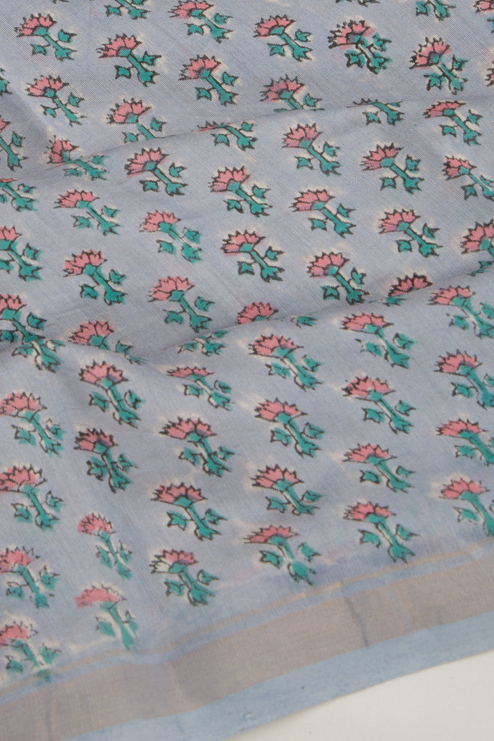 Chanderi Cotton Floral Printed Pastel Blue Saree