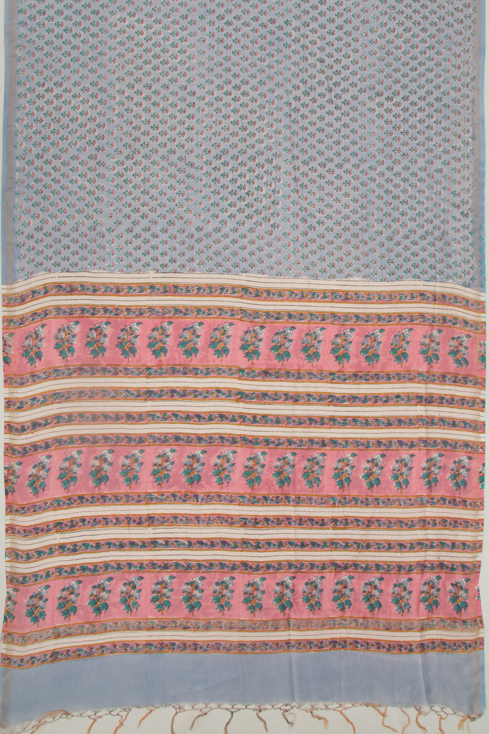 Chanderi Cotton Floral Printed Pastel Blue Saree