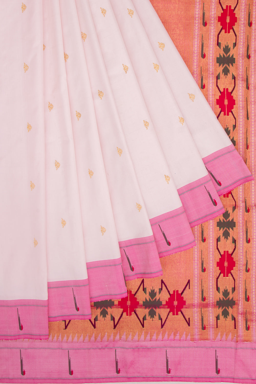 Paithani Silk Butta White Saree