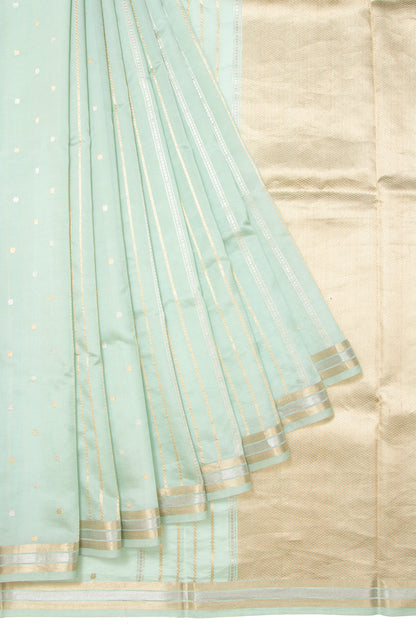 Banarasi Silk Katan Vertical Lines Green Saree