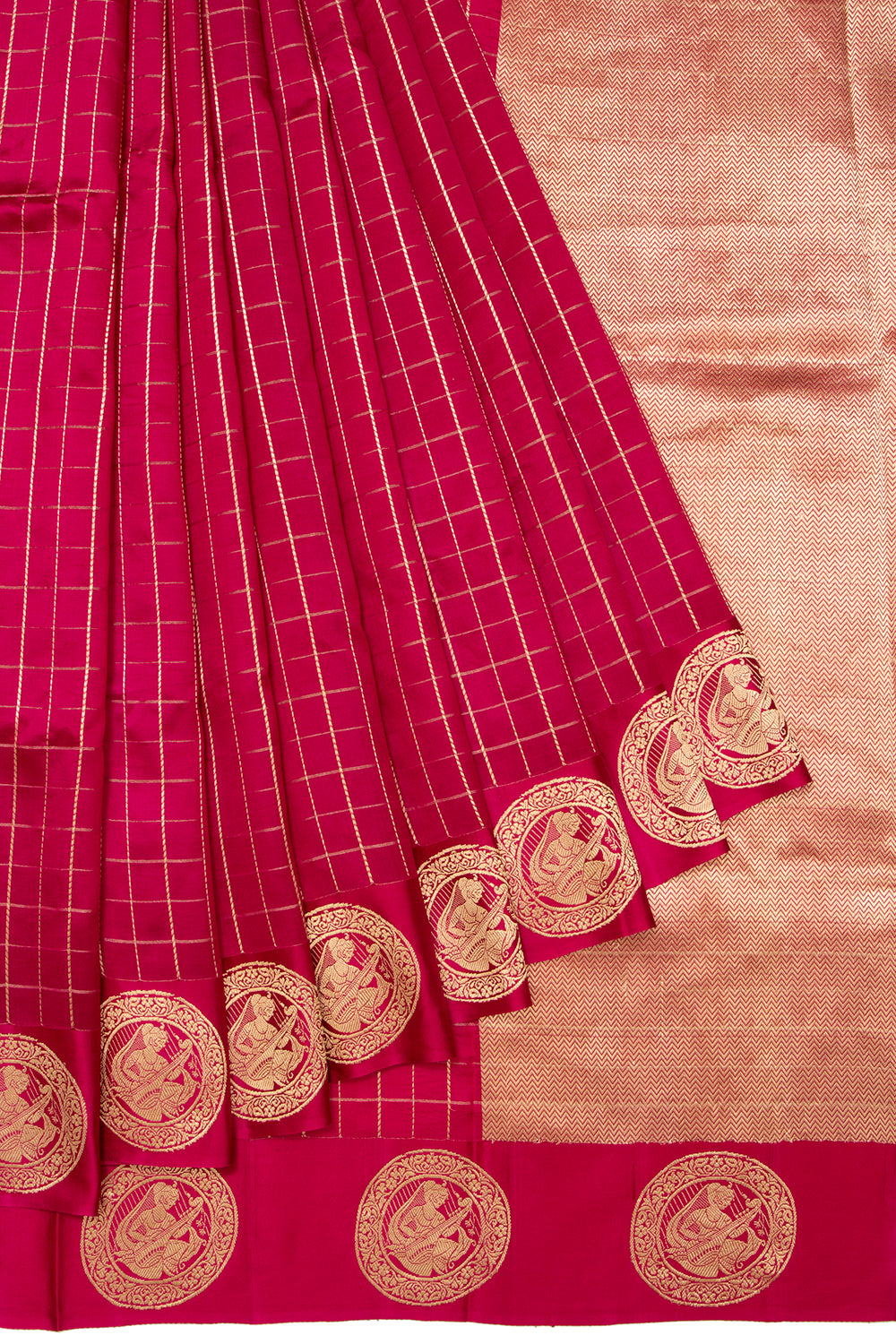 Banarasi Silk Katan Checks Pink Saree