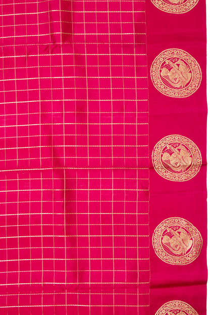 Banarasi Silk Katan Checks Pink Saree