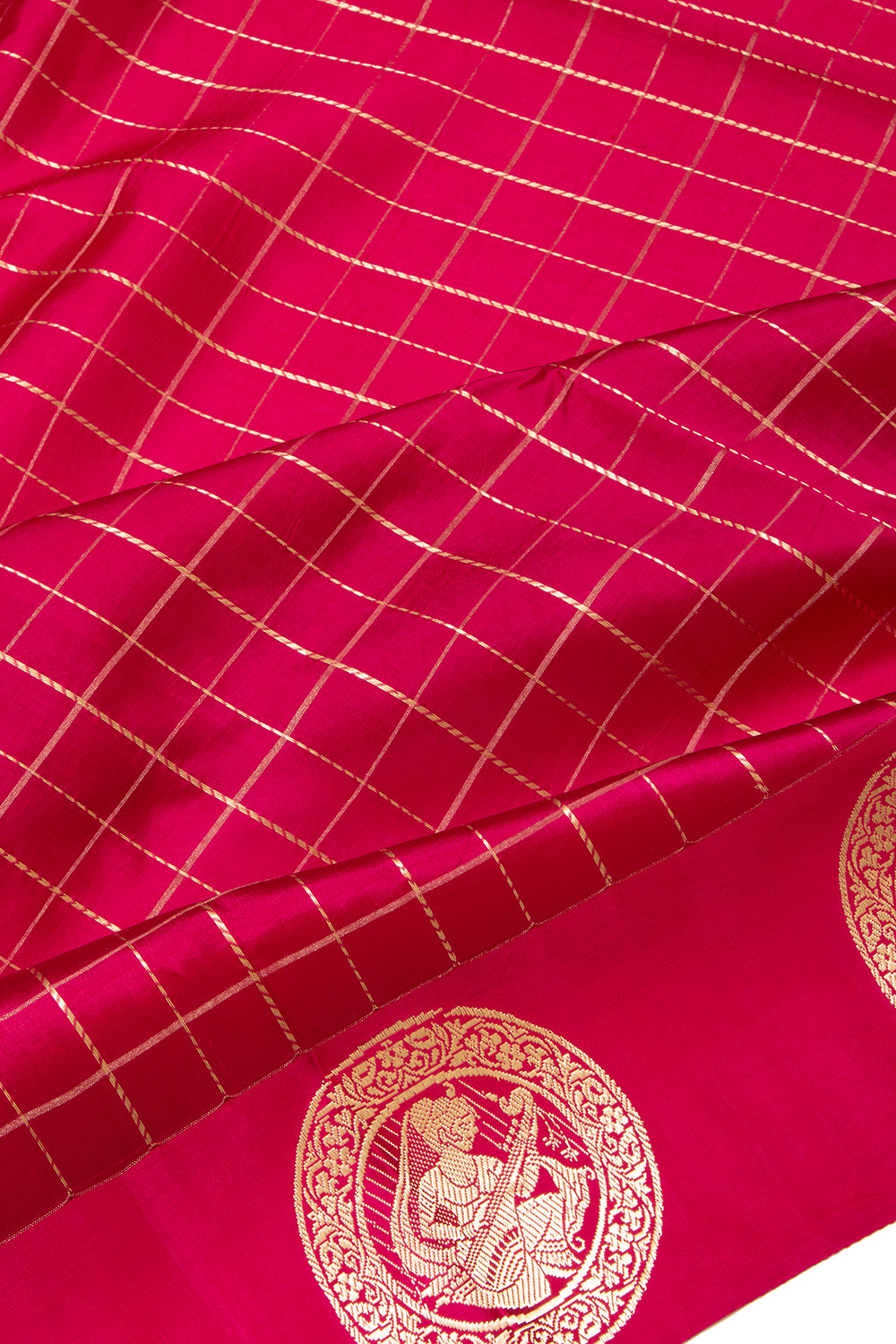Banarasi Silk Katan Checks Pink Saree