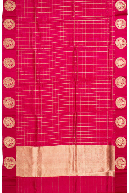 Banarasi Silk Katan Checks Pink Saree