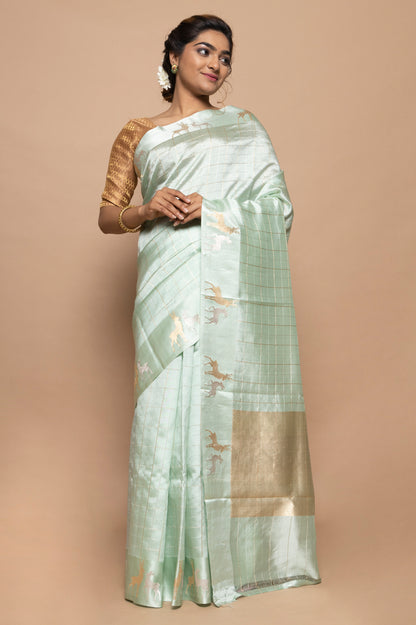 Banarasi Silk Katan Checks Pastel Green Saree