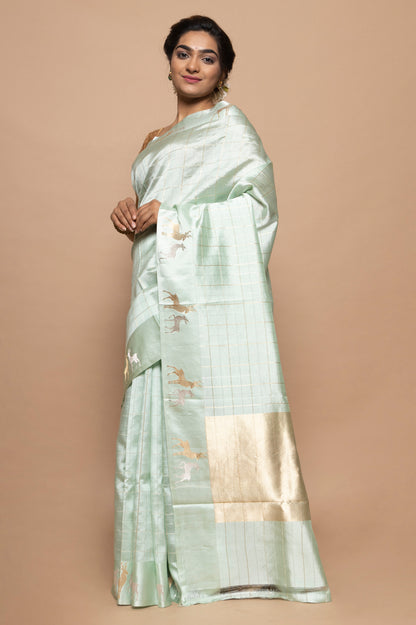 Banarasi Silk Katan Checks Pastel Green Saree