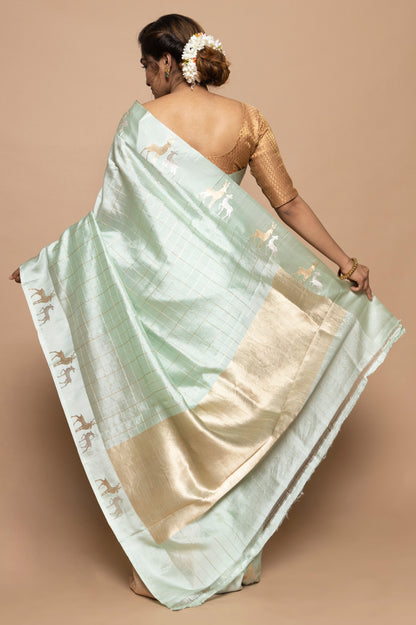 Banarasi Silk Katan Checks Pastel Green Saree