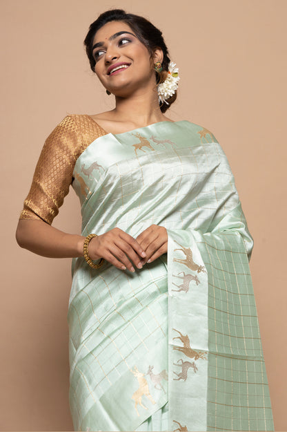 Banarasi Silk Katan Checks Pastel Green Saree