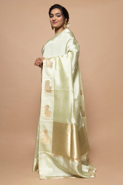 Banarasi Silk Katan Butta Pista Green Saree