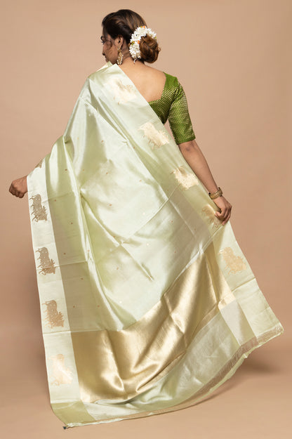 Banarasi Silk Katan Butta Pista Green Saree