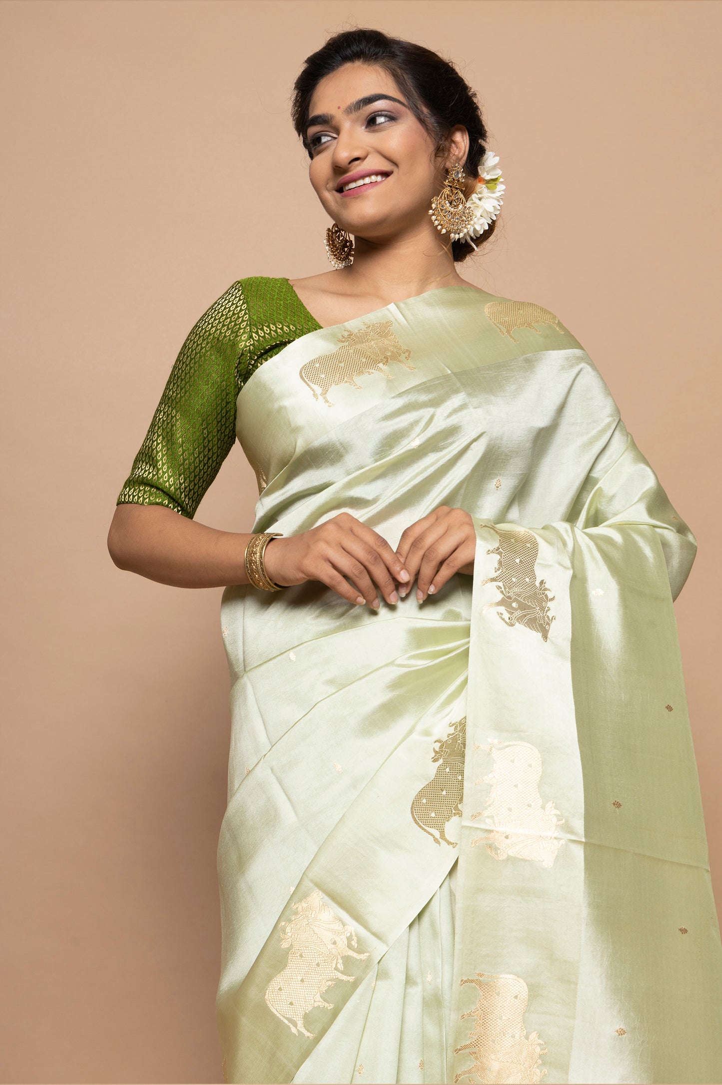 Banarasi Silk Katan Butta Pista Green Saree