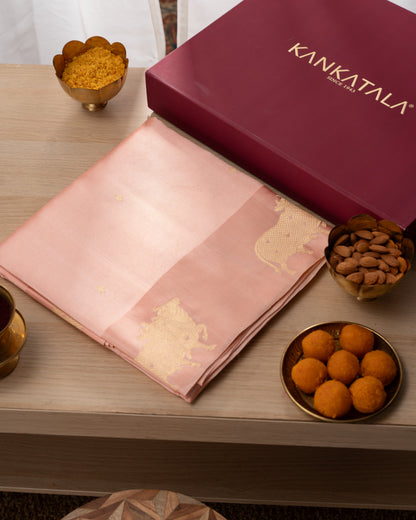 Banarasi Silk Katan Butta Peach Saree With Rakhi And Gift Box