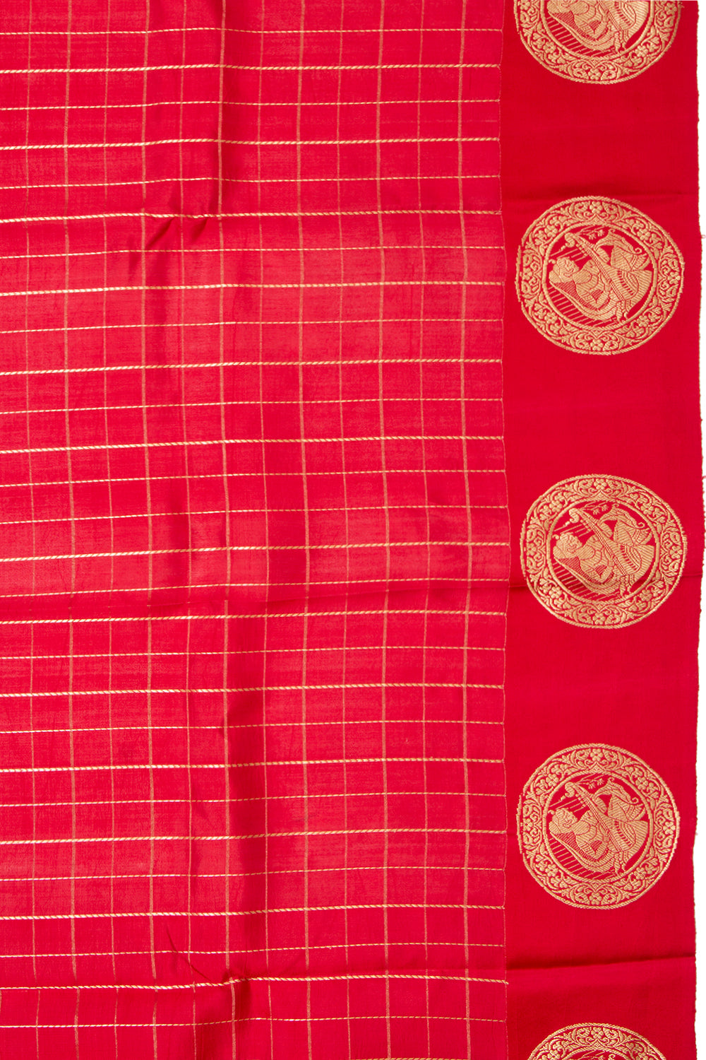 Banarasi Silk Katan Checks Red Saree