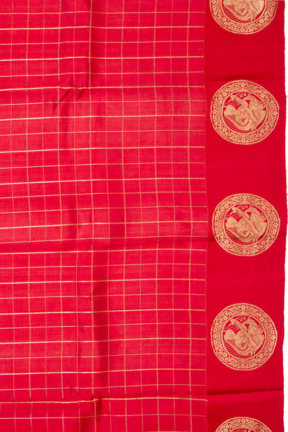 Banarasi Silk Katan Checks Red Saree