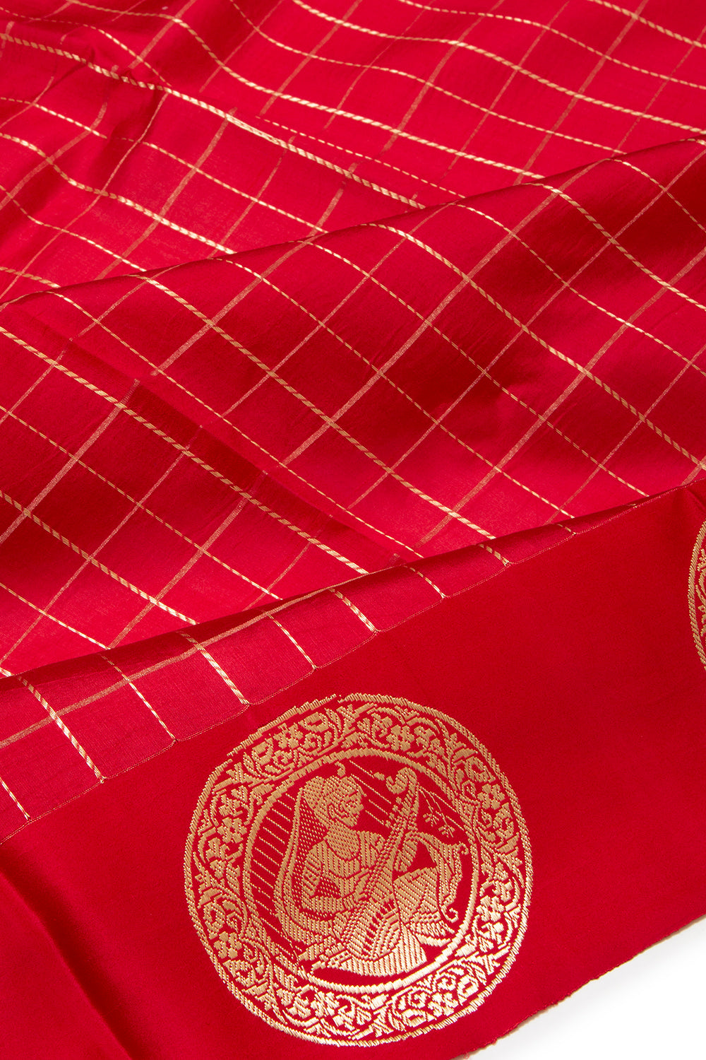 Banarasi Silk Katan Checks Red Saree