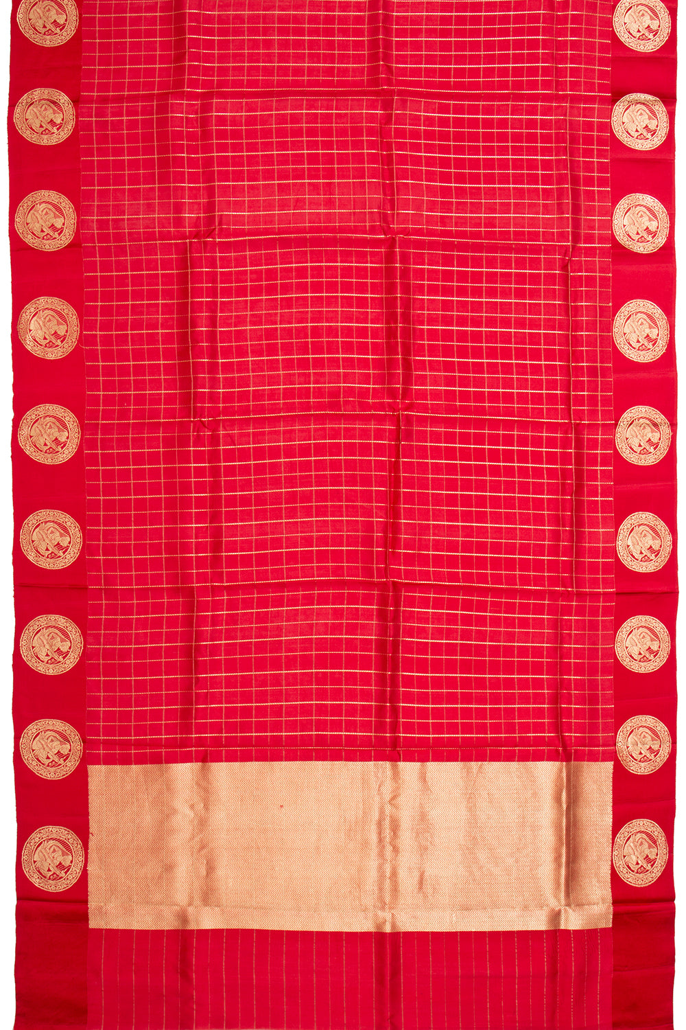 Banarasi Silk Katan Checks Red Saree