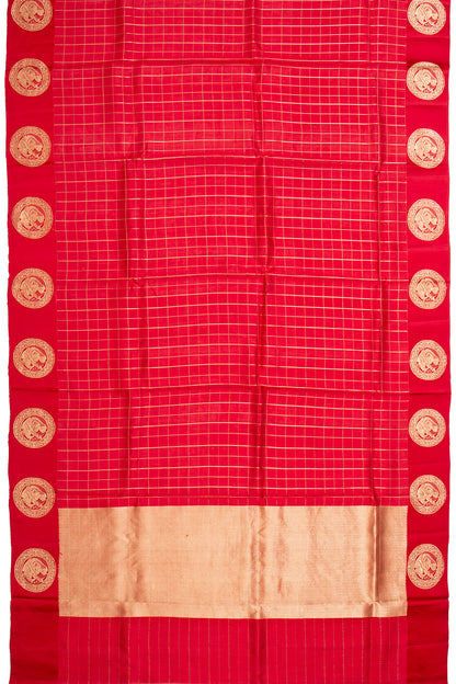 Banarasi Silk Katan Checks Red Saree