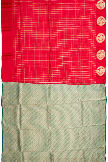 Banarasi Silk Katan Checks Red Saree