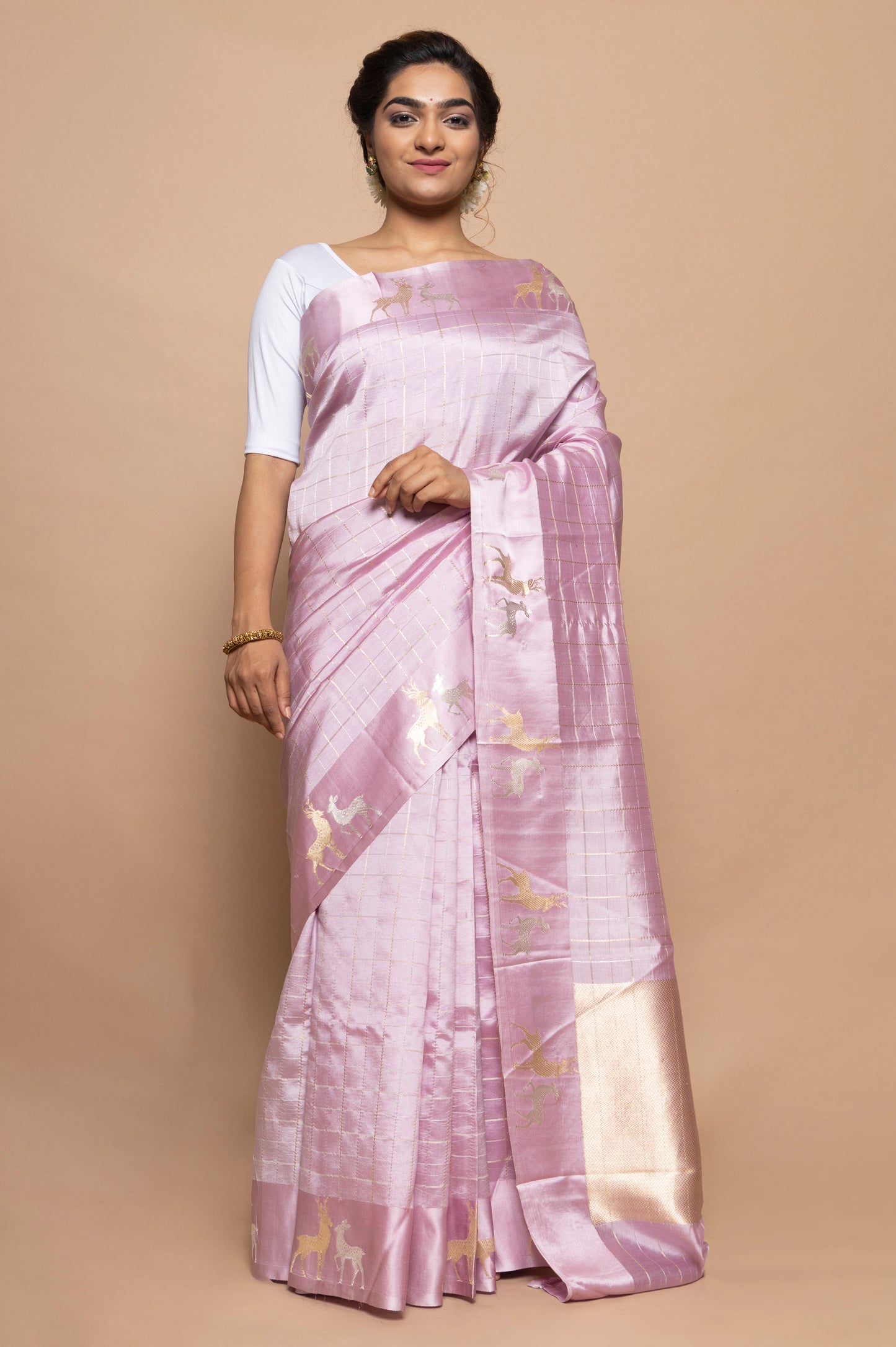 Banarasi Silk Katan Checks Lavender Saree