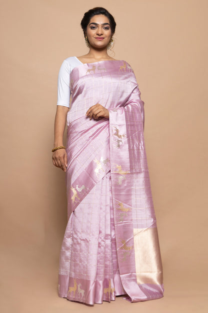 Banarasi Silk Katan Checks Lavender Saree
