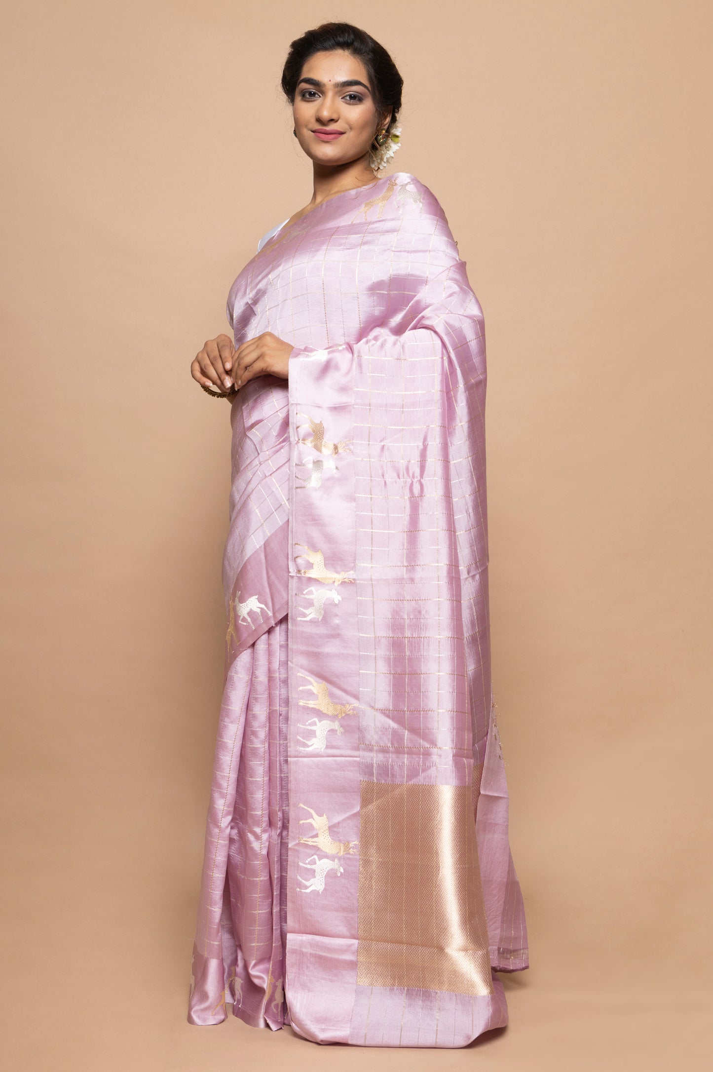 Banarasi Silk Katan Checks Lavender Saree