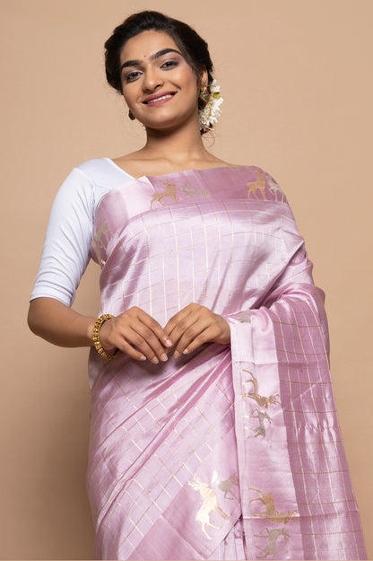 Banarasi Silk Katan Checks Lavender Saree