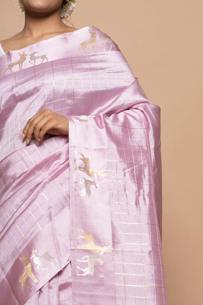 Banarasi Silk Katan Checks Lavender Saree