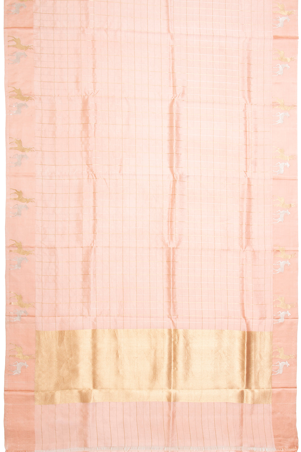 Banarasi Silk Katan Checks Pastel Orange Saree