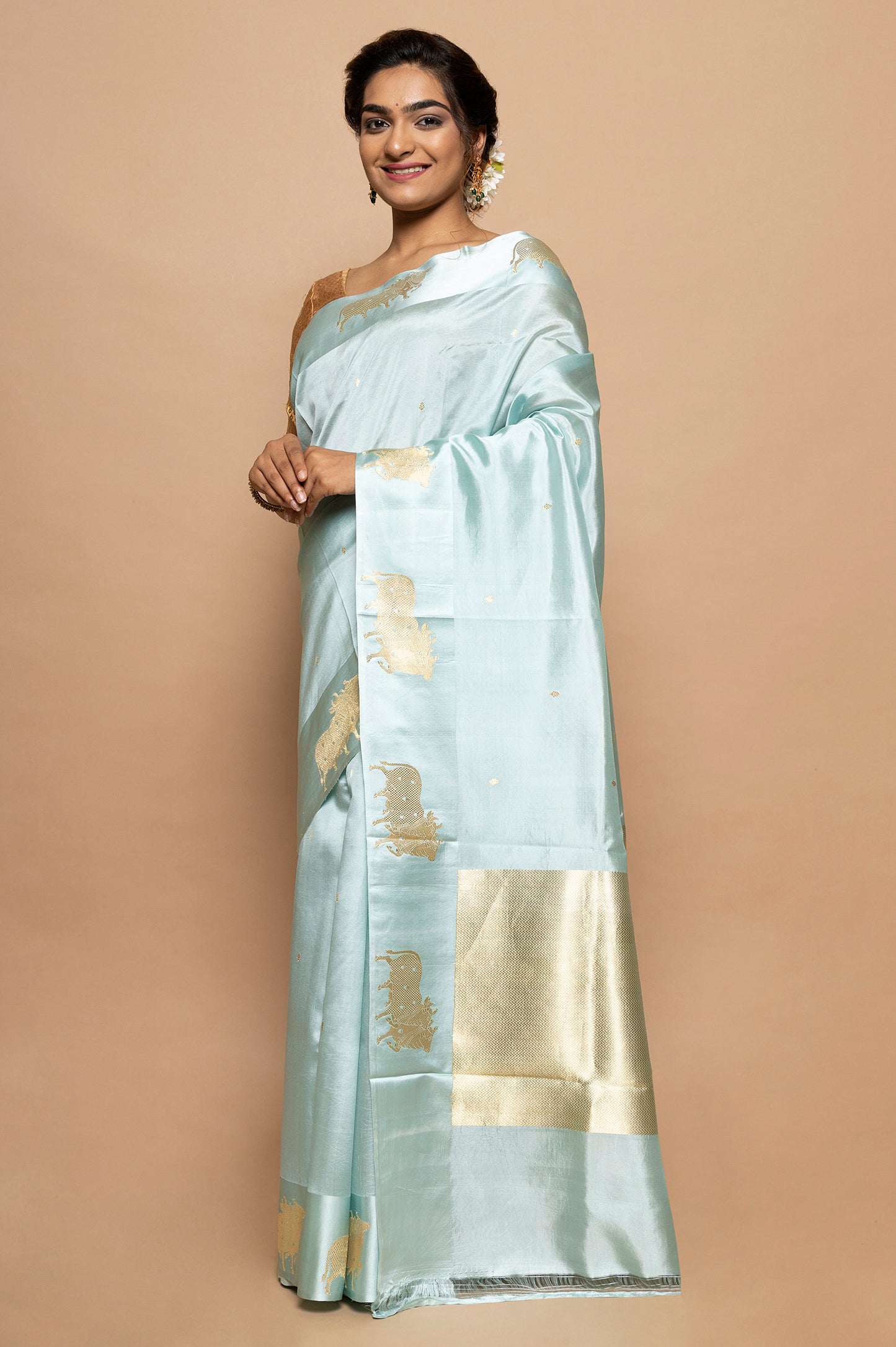 Banarasi Silk Katan Butta Pastel Blue Saree