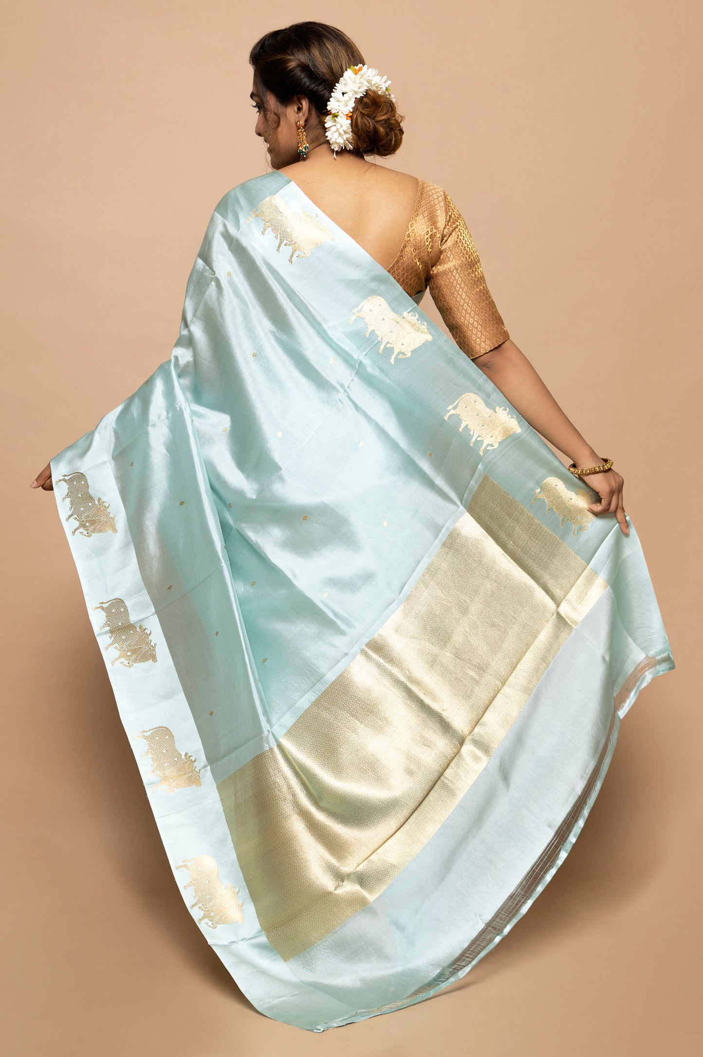 Banarasi Silk Katan Butta Pastel Blue Saree