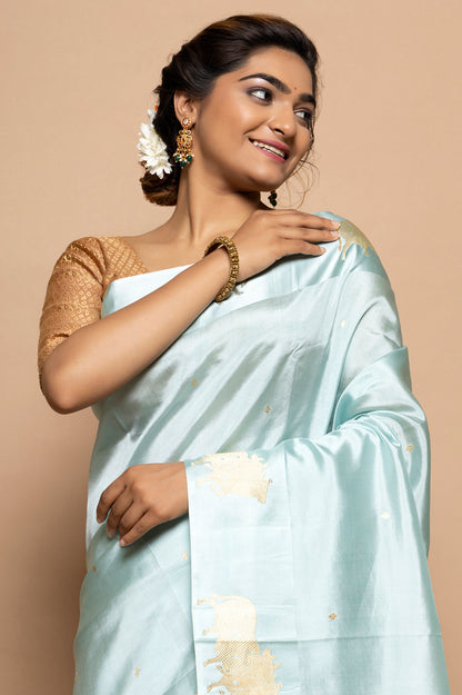 Banarasi Silk Katan Butta Pastel Blue Saree