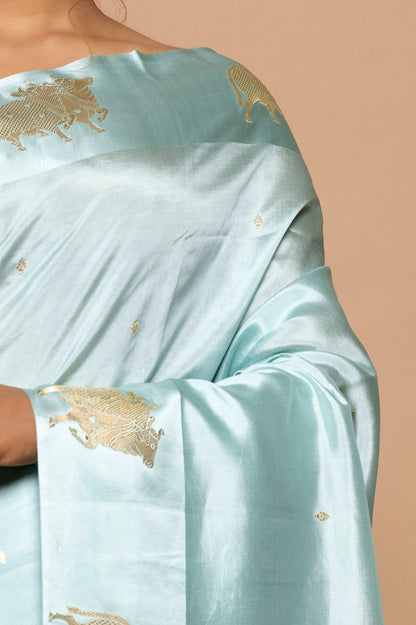 Banarasi Silk Katan Butta Pastel Blue Saree