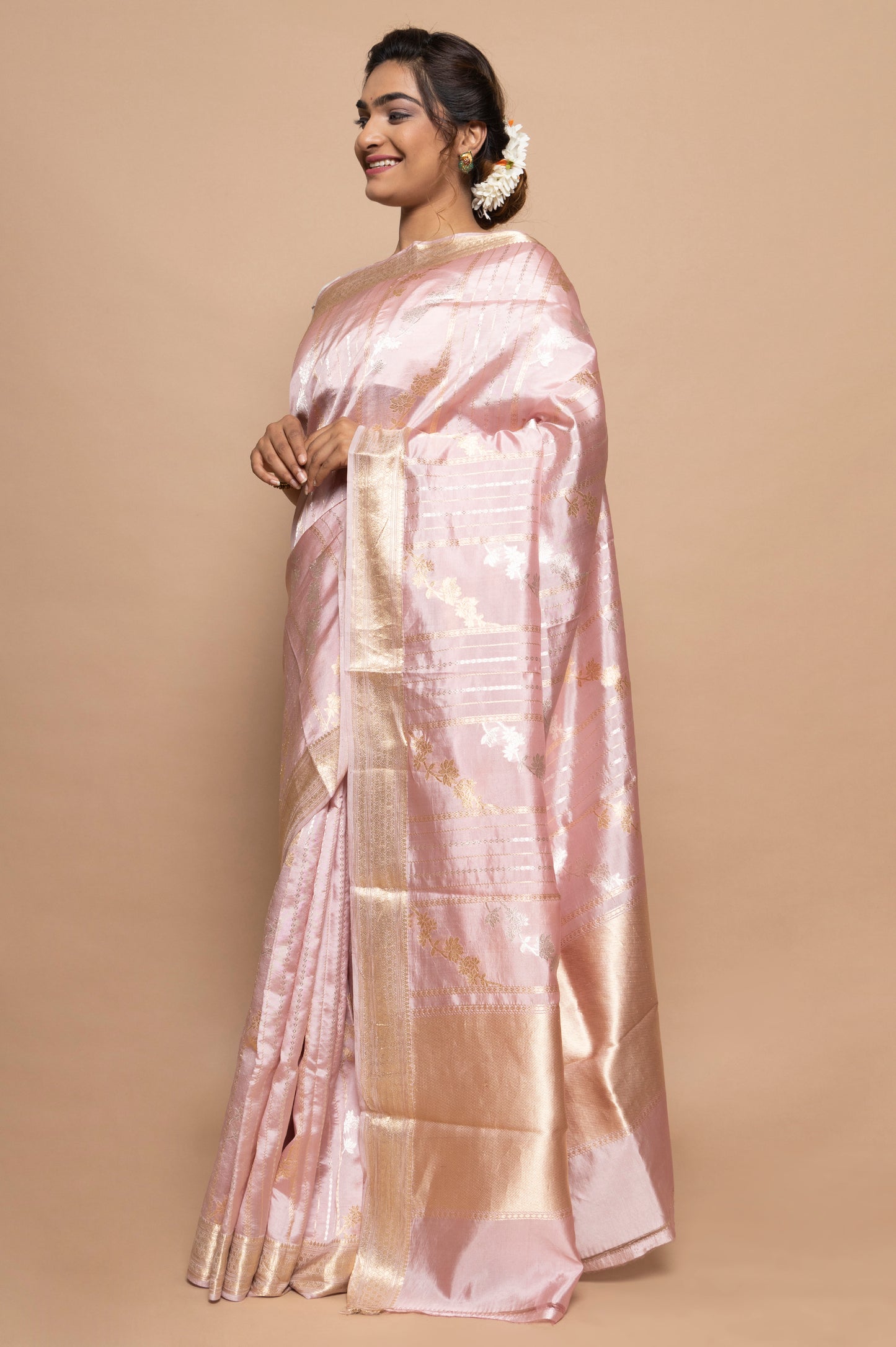 Banarasi Silk Katan Brocade Baby Pink Saree
