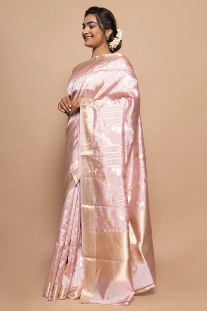 Banarasi Silk Katan Brocade Baby Pink Saree