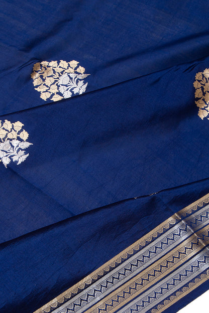 Banarasi Silk Katan Butta Dark Blue Saree