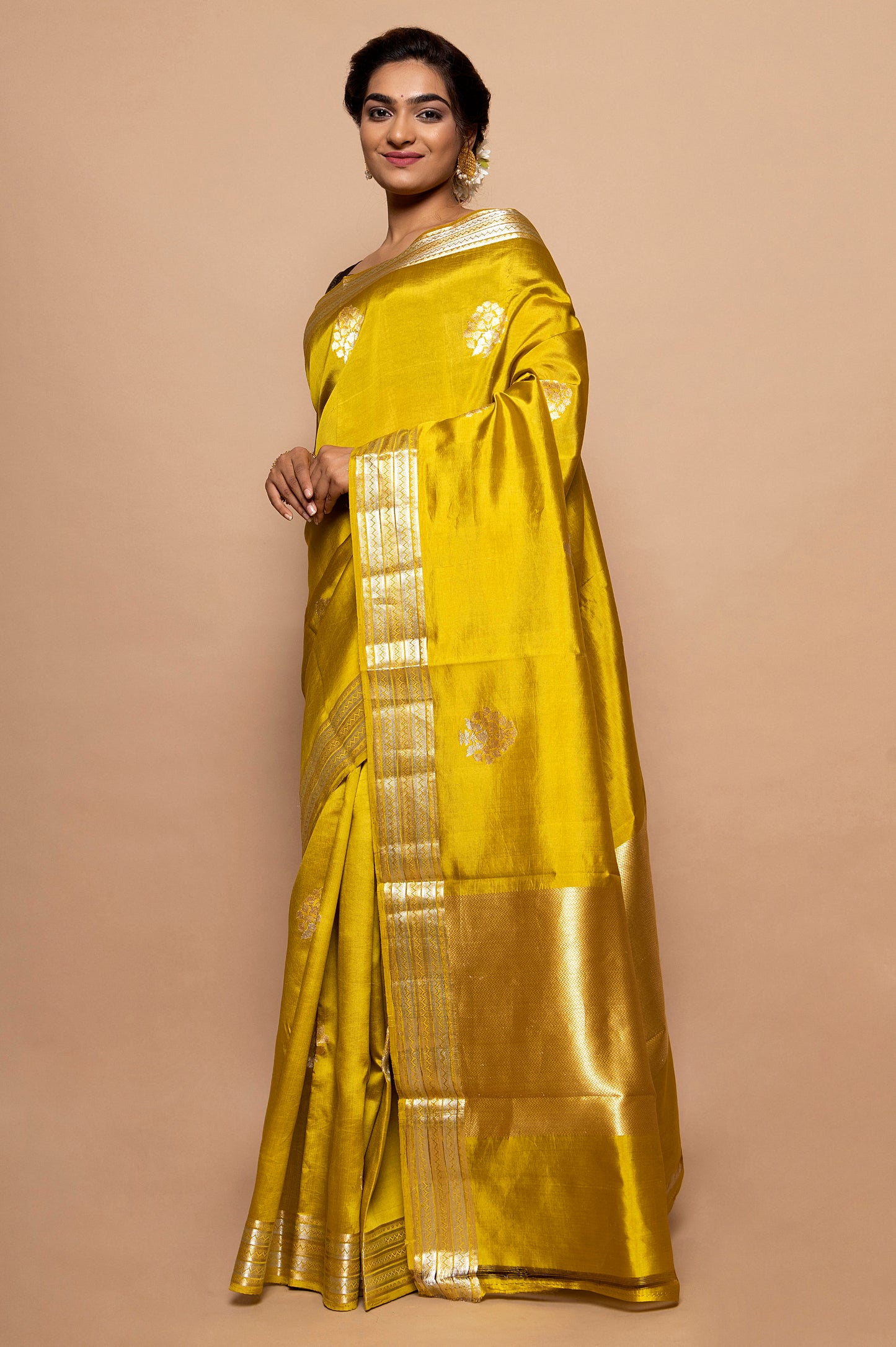 Banarasi Silk Katan Butta Yellow Saree