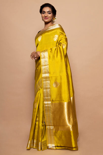 Banarasi Silk Katan Butta Yellow Saree
