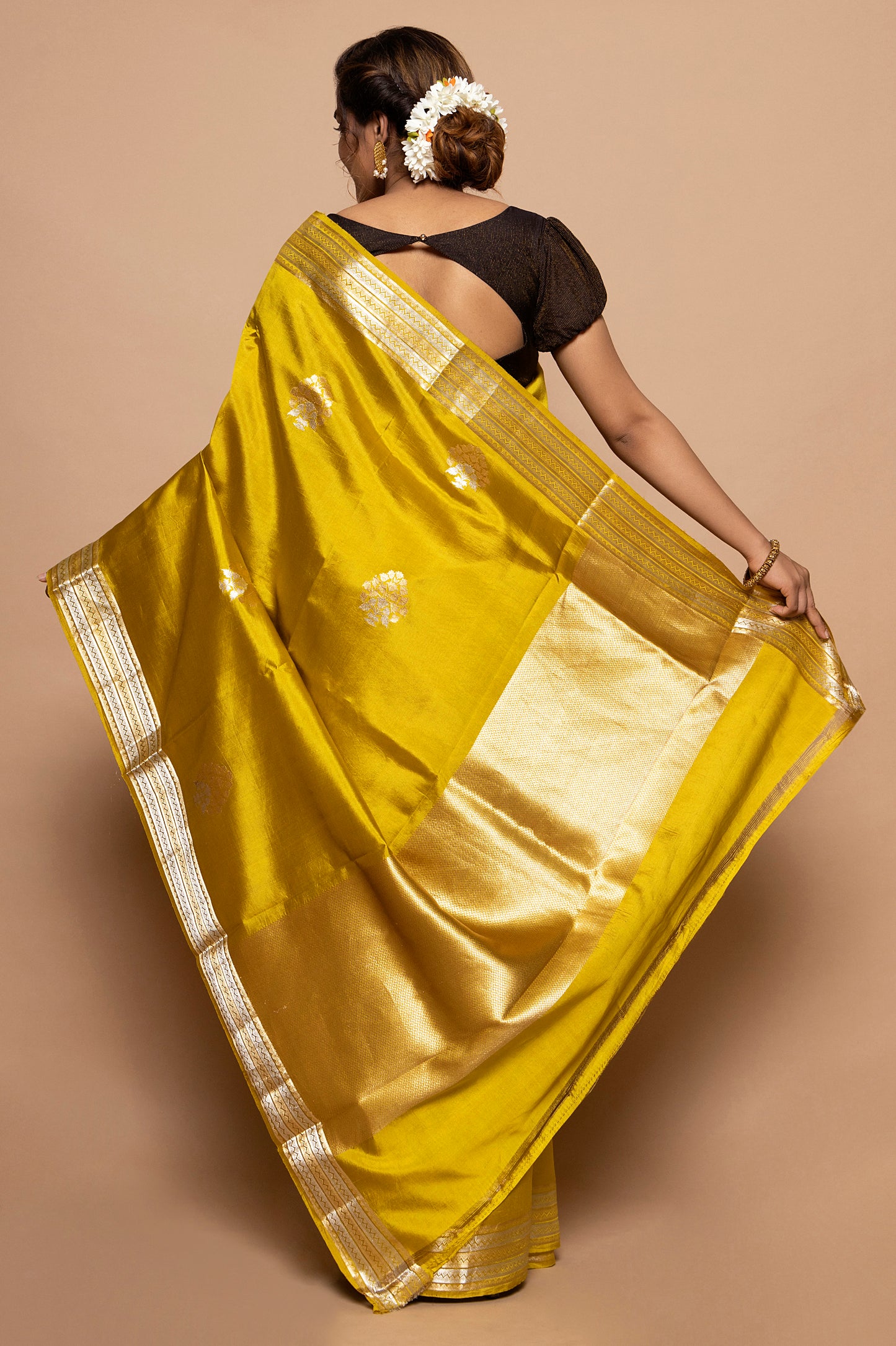 Banarasi Silk Katan Butta Yellow Saree