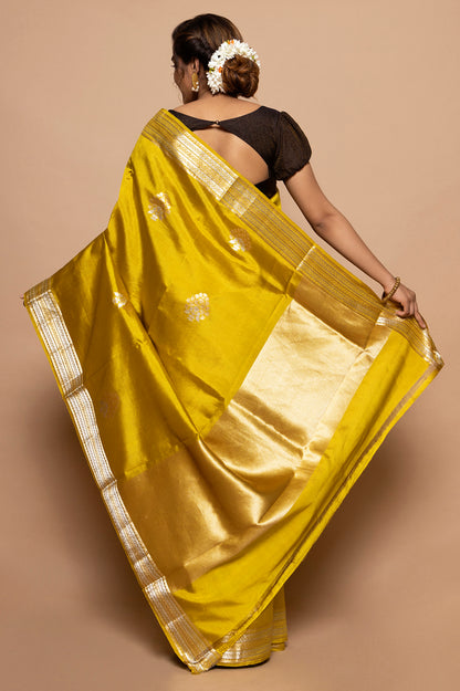 Banarasi Silk Katan Butta Yellow Saree