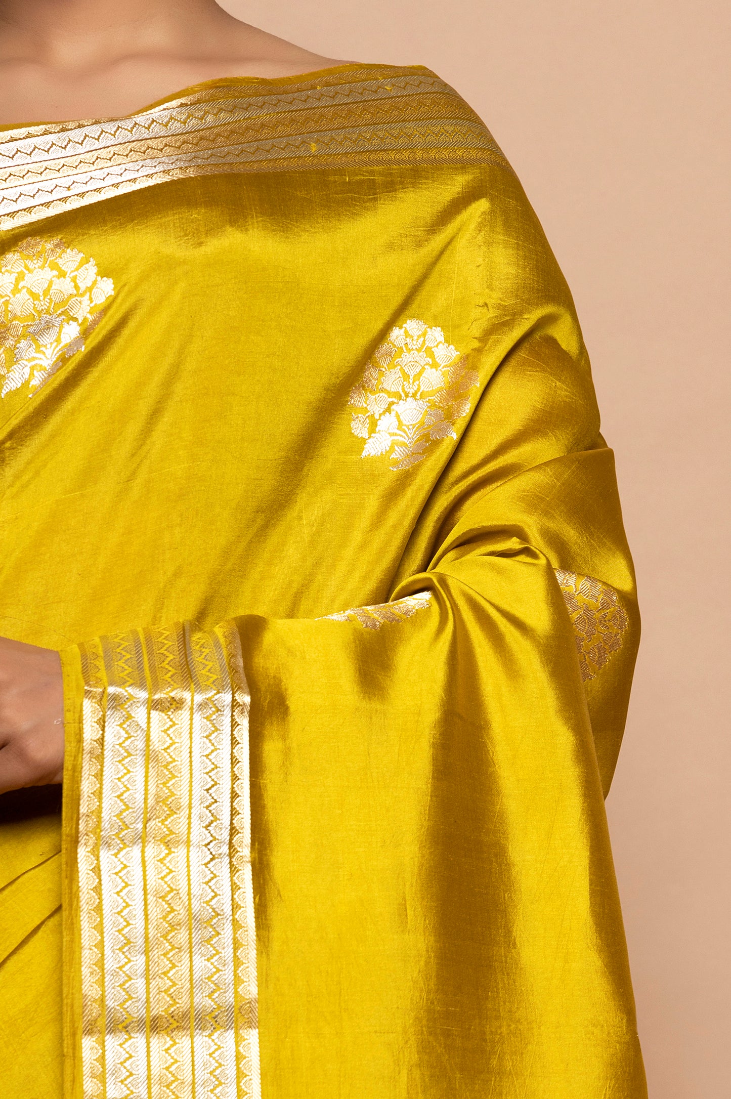 Banarasi Silk Katan Butta Yellow Saree