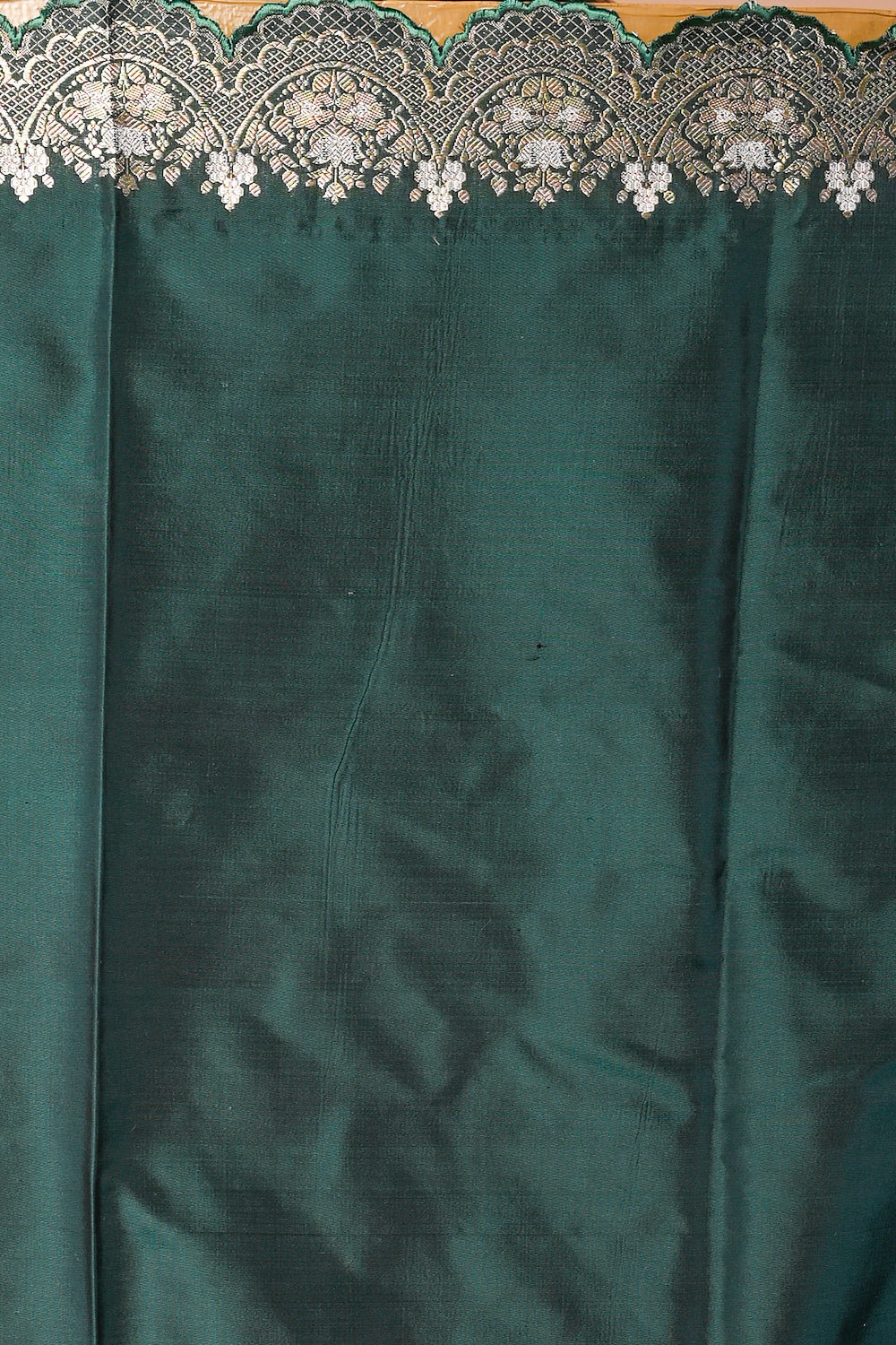 Banarasi Silk Butta Dark Green Saree With Scallop Border