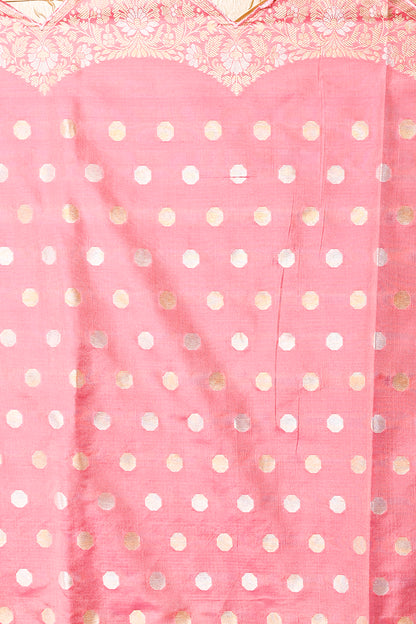 Banarasi Silk Jaal Pink Saree With Scallop Border