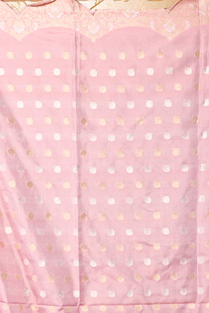 Banarasi Silk Jaal Baby Pink Saree With Scallop Border
