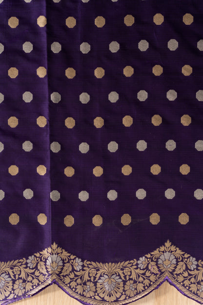 Banarasi Silk Jaal Purple Saree With Scallop Border With Rakhi And Gift Box