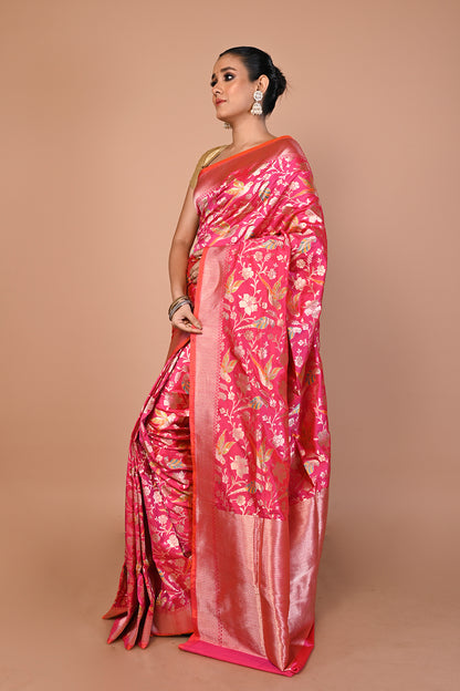 Banarasi Silk Jaal Pink Saree
