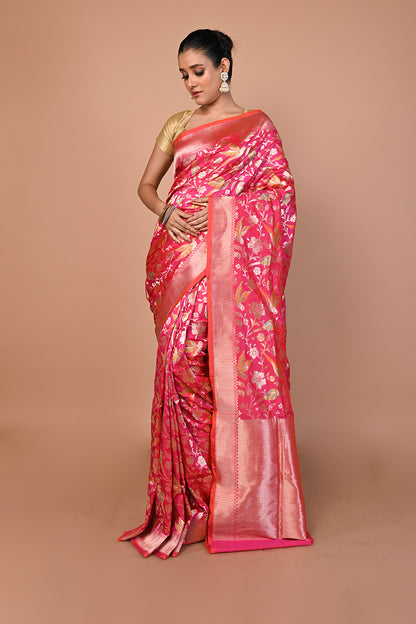 Banarasi Silk Jaal Pink Saree