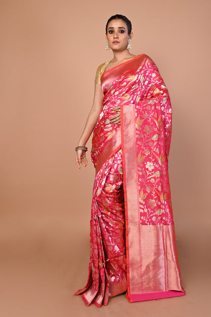 Banarasi Silk Jaal Pink Saree